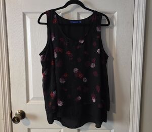 Apt. 9 Black Tank with Red and Purple Floral Design
